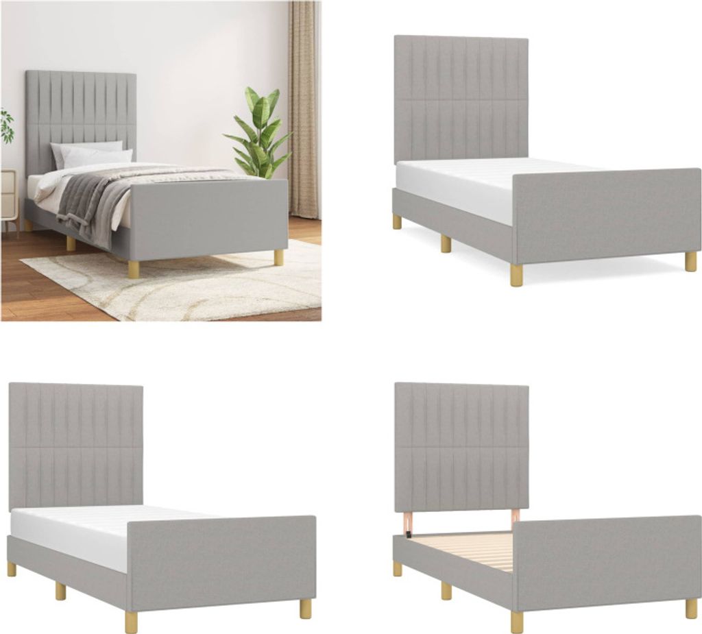 vidaXL Bettgestell mit Kopfteil Hellgrau 90x200 cm Stoff - Bettgestell Mit Kopfteil - Bettgestelle Mit Kopfteile - Bettgestell - Bett Mit Kopfteil
