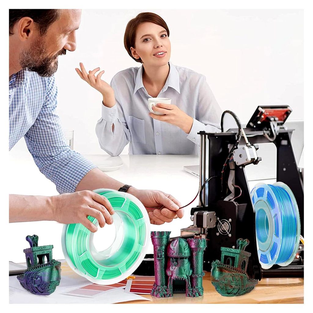 Zweifarbiges blaugrünes PLA-Filament für 3D-Druck, 200 g seidenmatt strukturiertes Material für FDM-Drucker