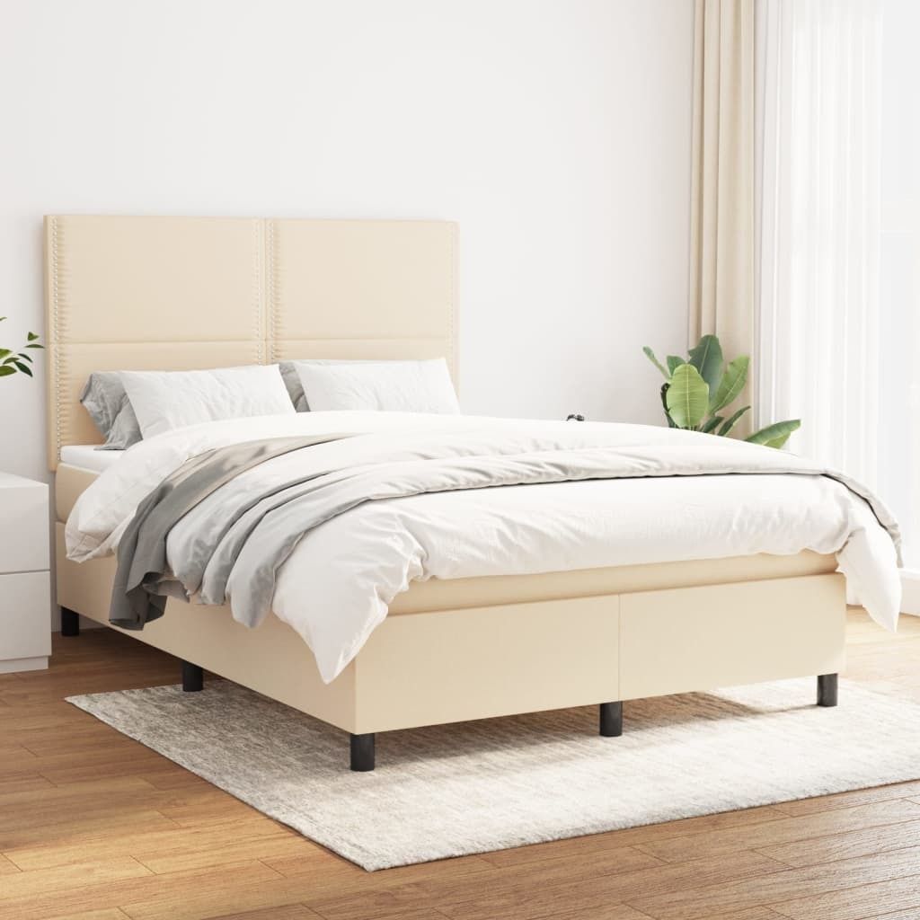 The Living Store Boxspringbett mit Matratze Creme 140x200 cm Stoff