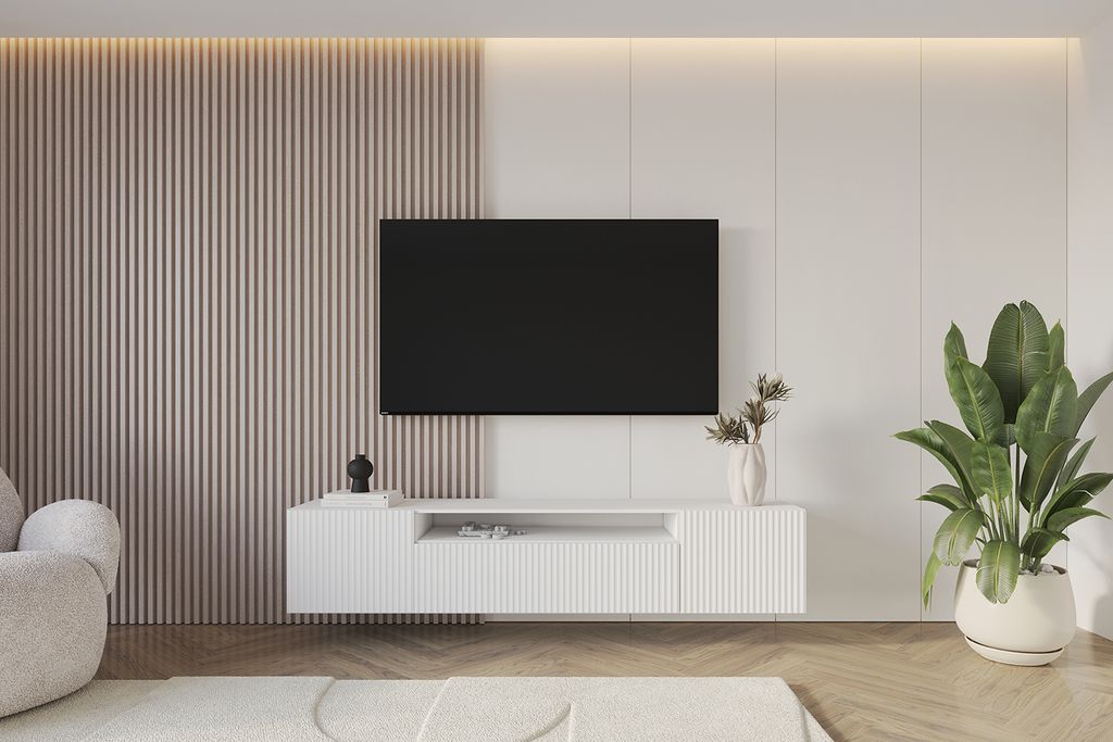 ALTDECOR TV-Schrank NOA-2-W mit Gefrästen Fronten 200x40x41 Lowboard hängend, TV Möbel, TV Cabinet, Fernsehtisch, Fernsehschrank, TV Kommode, TV...