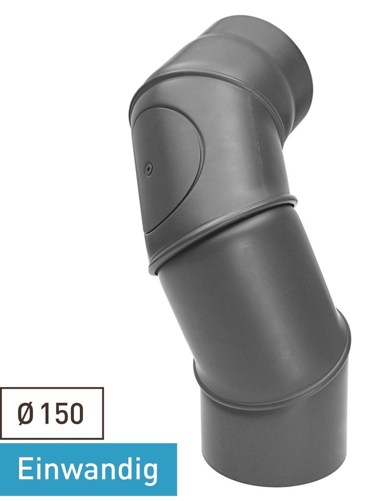 Raik Basic Rauchrohrmultibogen 150mm gussgrau mit Tür – 4teilig für Rauchrohr / Ofenrohr