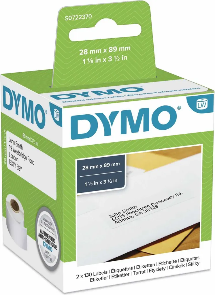 DYMO 99010 Etichette Indirizzi 28x89mm - Rotolo Adesivo Permanente