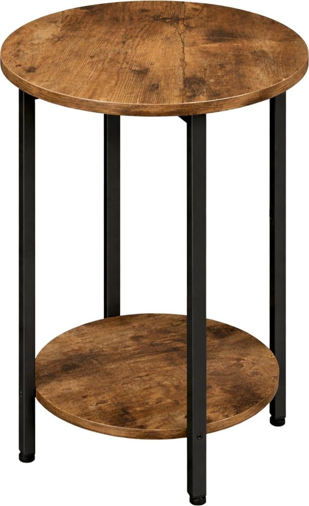 BEGRYF Beistelltisch rund mit Ablage – 45x62 cm, Sofatisch Vintage Holzoptik mit Metallgestell, runder Nachttisch, Wohnzimmertisch Industrial Stil