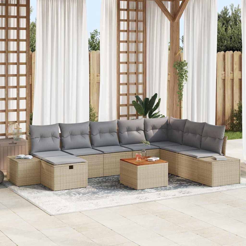 Maison Exclusive - Gartensofa-set mit Kissen mit Speicher 9 pcs Beige Poly Rattan
