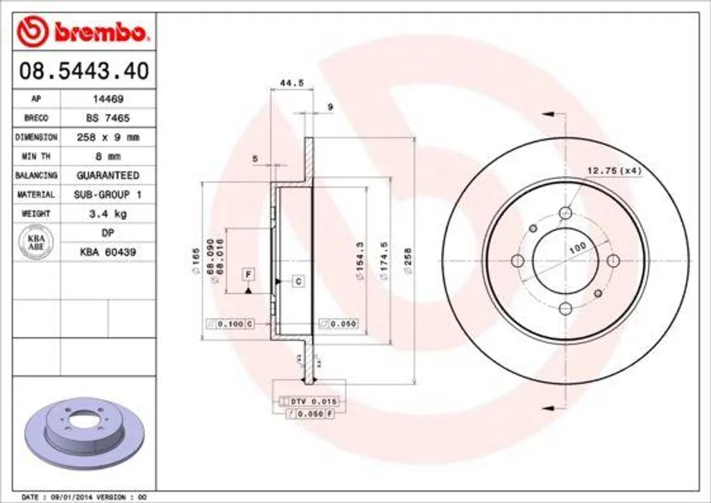 Disque de frein Brembo 08.5443.40 haute résistance pour Almera N15