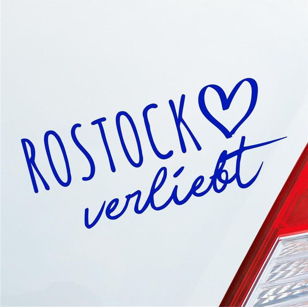 Auto Aufkleber Rostock verliebt Herz Stadt Heimat Liebe Car 19x8 cm Dunkelblau Sticker Heckscheibenaufkleber