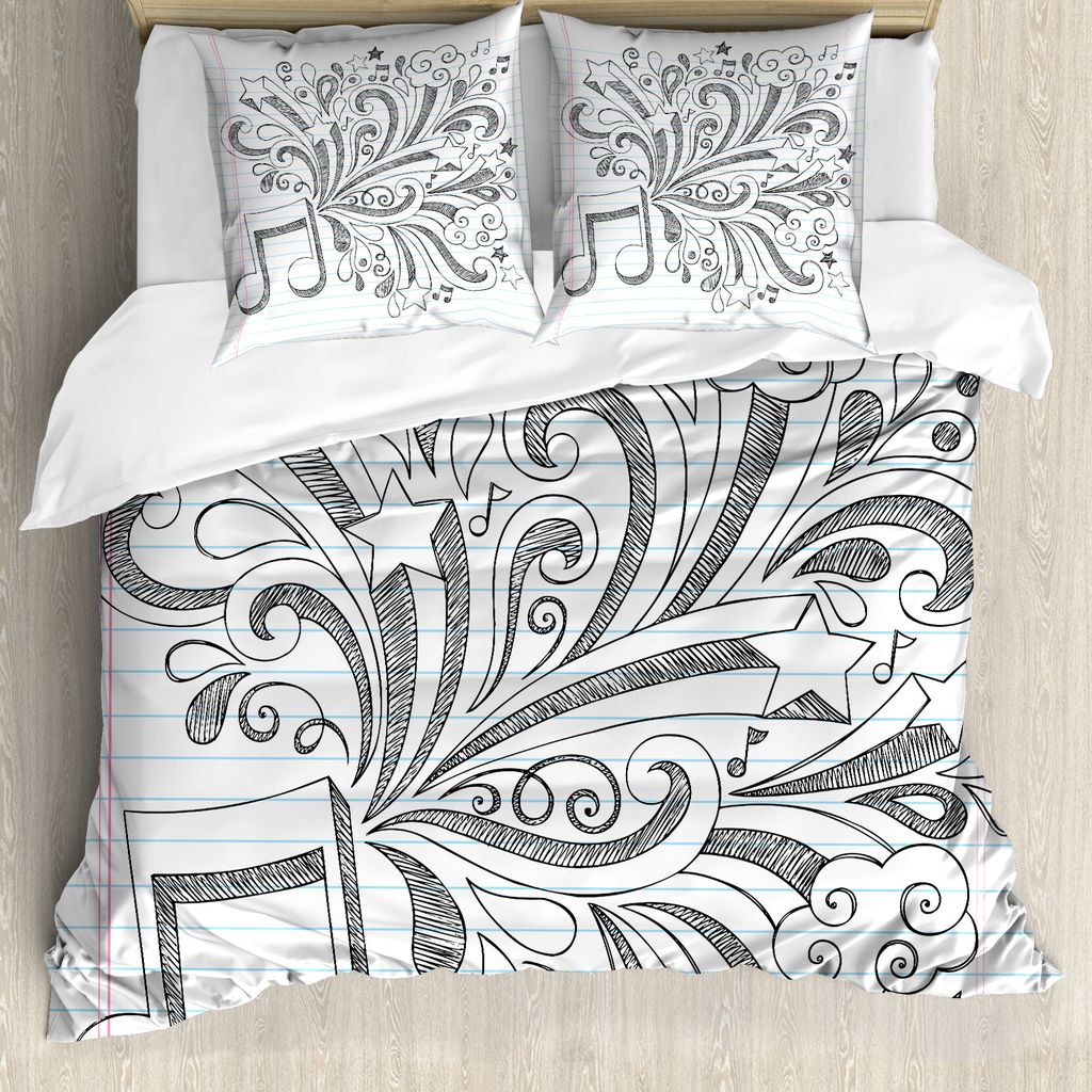 ABAKUHAUS Musiknote Bettbezug Set für Einzelbetten, Sketchy Notebook Doodles, Milbensicher Allergiker geeignet mit Kissenbezug, 200 cm x 200 cm - ...
