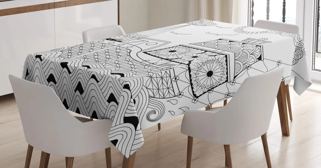 ABAKUHAUS Tovaglia Odyssey, antiche onde marine, resistente allo sporco, facile da pulire, lavabile, stampa con colori vivaci che non sbiadiscono, 140 x 240 cm, grigio antracite e bianco