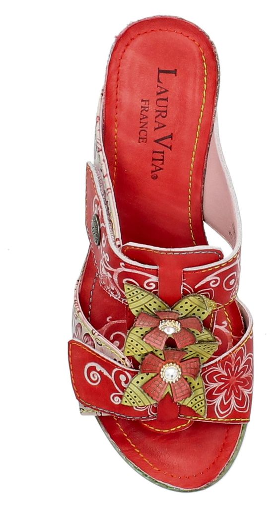Laura Vita Damen Pantolette Keilabsatz Niete Ornament HACEO 08, Größe:40 EU, Farbe:Rot