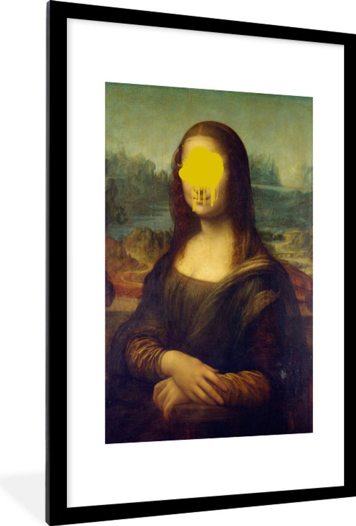 MuchoWow MuchoWow Gerahmtes Poster Mona Lisa - Leonardo da Vinci - Gelb 60x90 cm - Poster mit zchwarzem Bilderrahmen - Dekoration - Wandposter ...