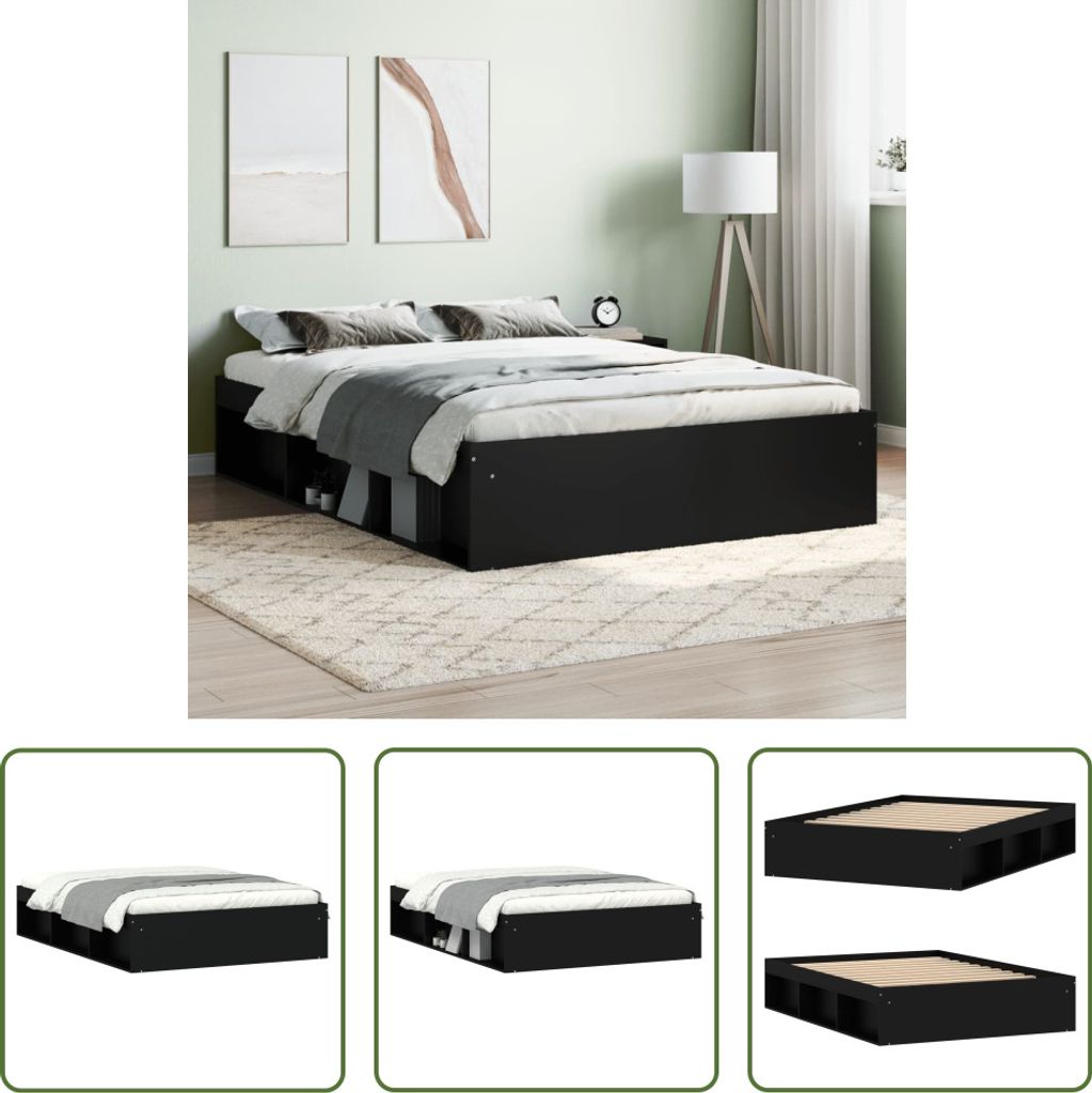 The Living Store Bettgestell Schwarz 135x190 cm Produktbild 
