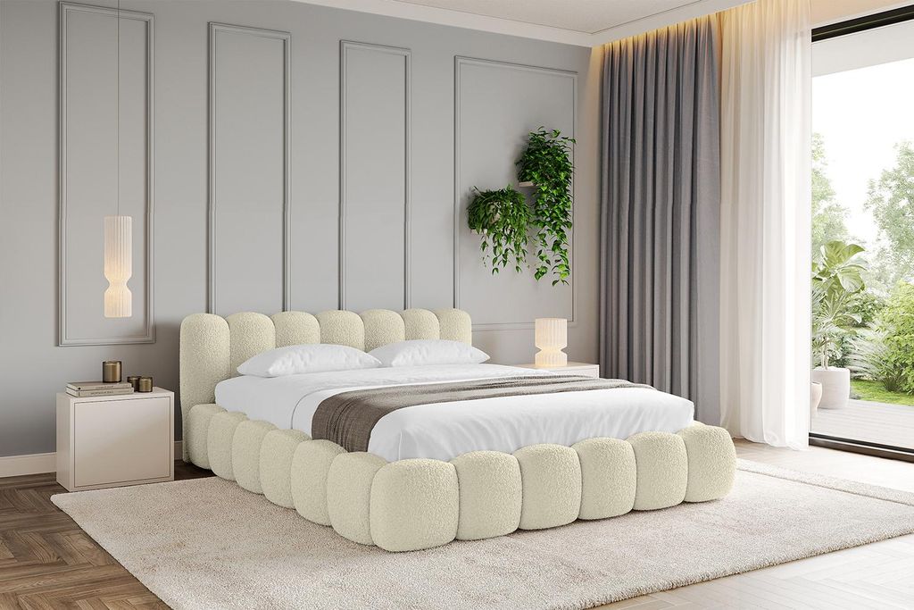 ALTDECOR Polsterbett mit Bettkasten SENA v1 - 200x200 Beige - Bett ohne Matratze, Doppelbett mit Stauraum und Latternrost, Boxbett mit Kopfteil