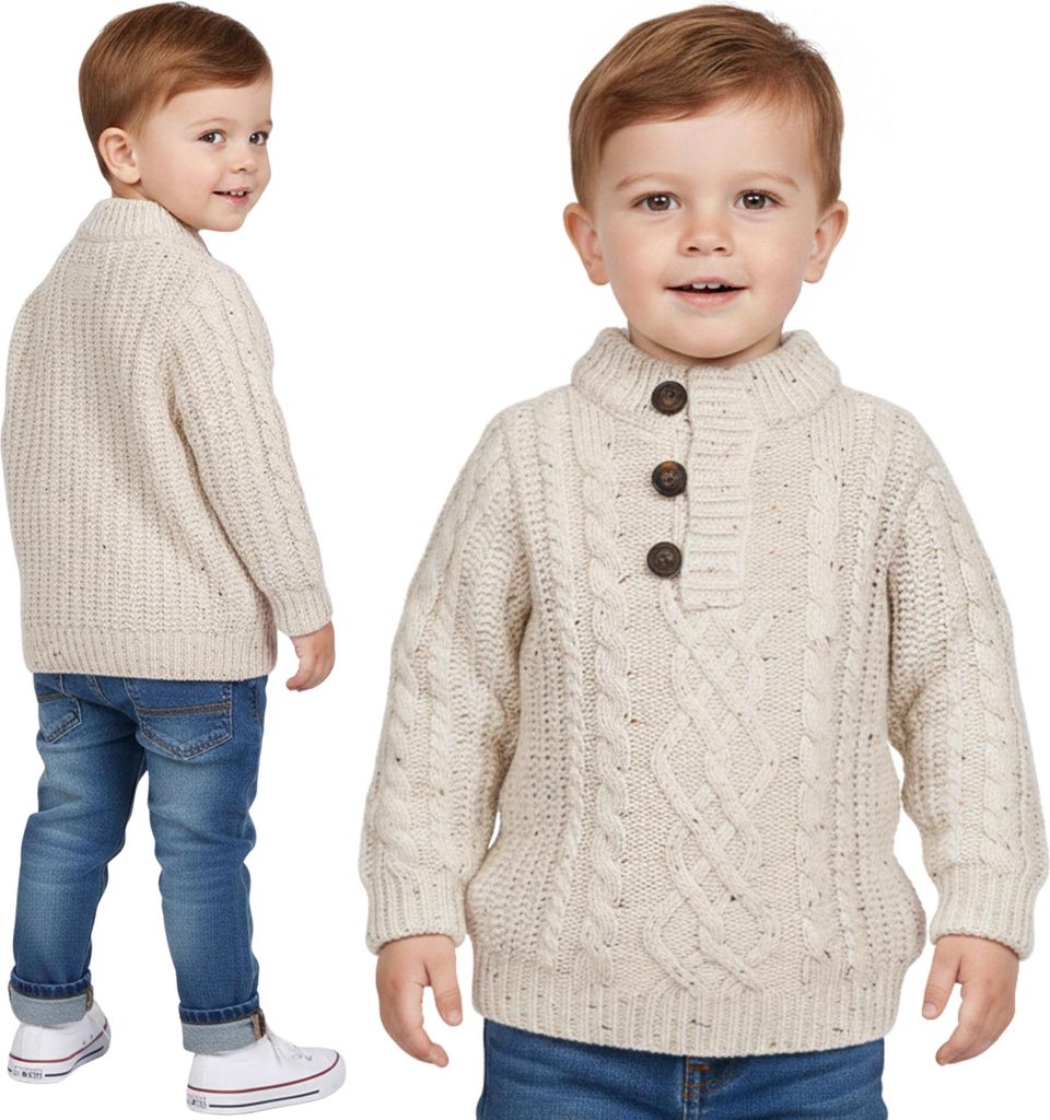 Beiger, warmer Kinderpullover mit Knöpfen, Winterpullover für Jungen 80