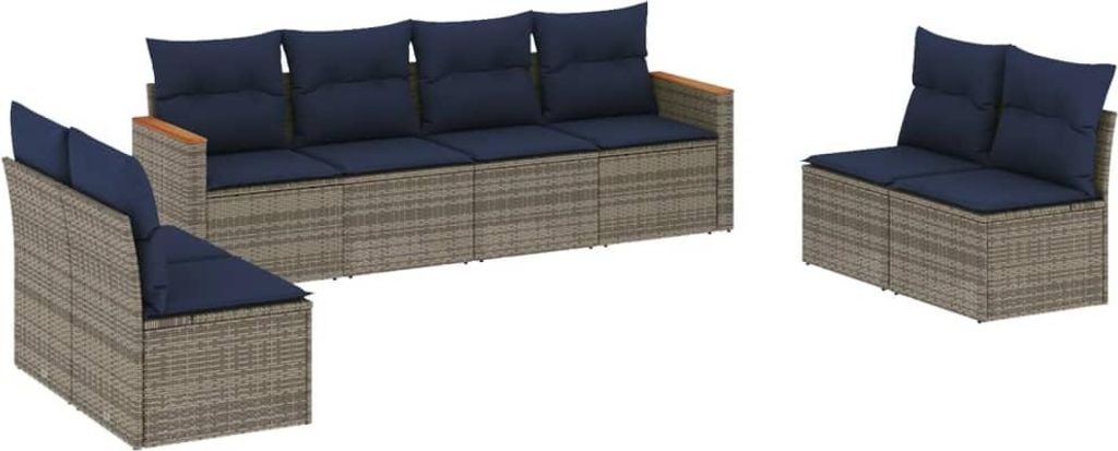 vidaXL 8-teiliges Gartensofa-Set mit Kissen, grau, Polyrattan