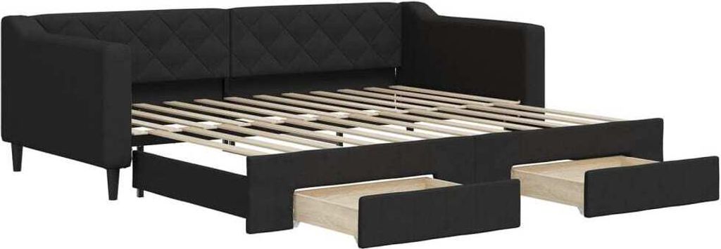 vidaXL Lit de jour extensible avec tiroirs noir 90x200 cm Image du produit 