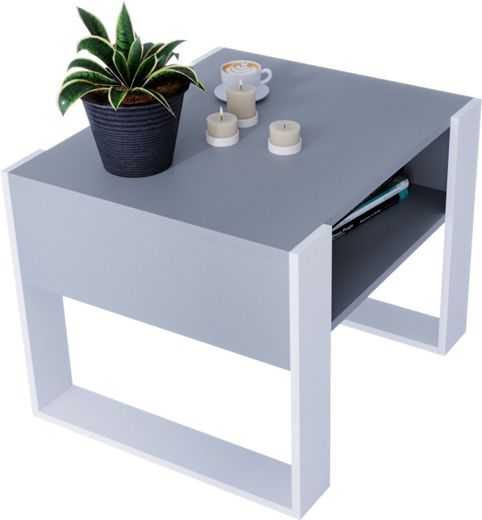 Moderner rechteckiger Couchtisch KARO 65 Wohnzimmertisch 65 x 53,6 x 45cm Couchtisch klein aus Holz Modern Teetisch Holz Grau / Weiß