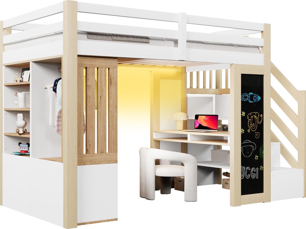Merax Hochbett Etagenbett 90x200 cm, Kinderbett Stockbett Produktbild 