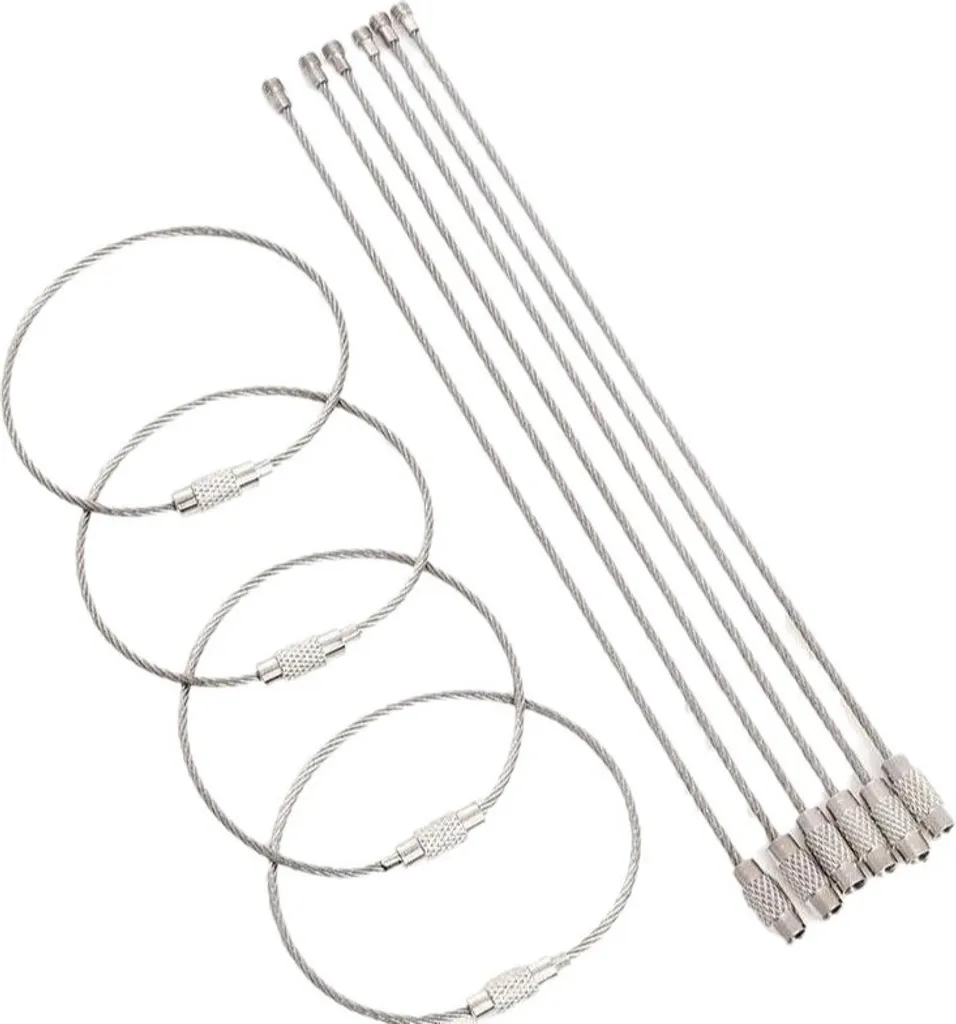INF Portachiavi in acciaio inossidabile con cavo metallico, confezione da 10 pezzi - Cavo per anello portachiavi resistente