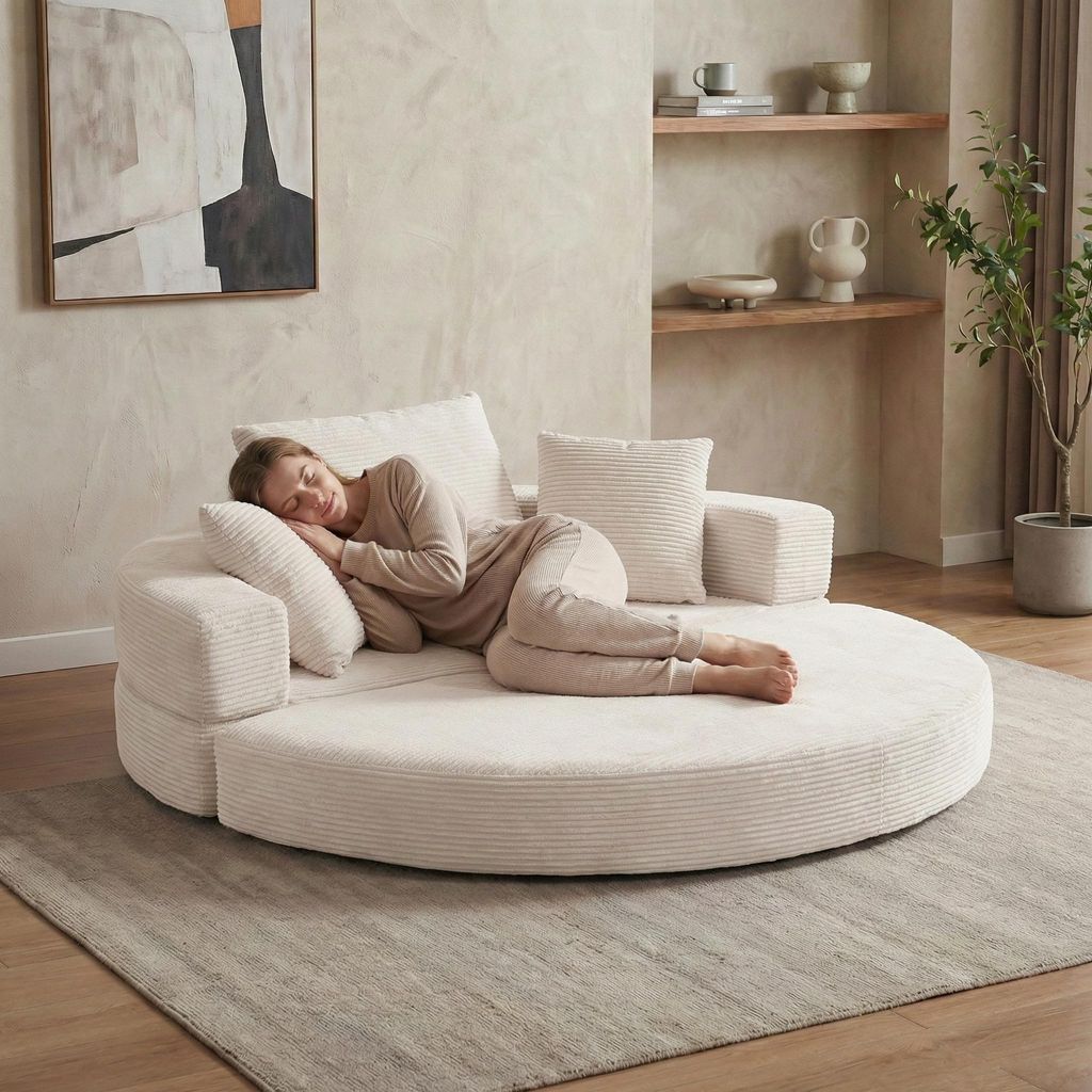 LVHOM Modulares Schlafsofa, Klappbares Bodensofa 2 Sitzer aus Cord, Klappsofa für Gäste & kleine Räume, Tagesbett Ohne Montage, Beige