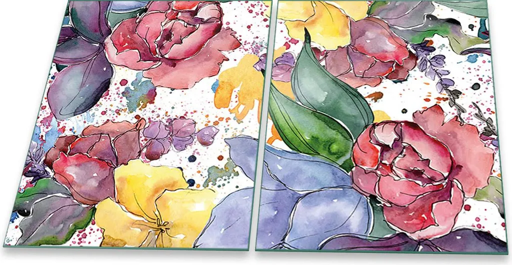 Copertura Piano Cottura Vetro 2x 40x52 cm Fiori Colorati Protezione