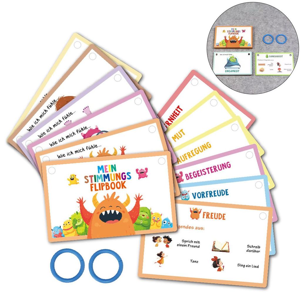 Emotionskarten Kinder – 30 Karten, Monster-Motive, 10,5×15,2 cm, abgerundete Ecken, Lernspiel Vorschule & Grundschule