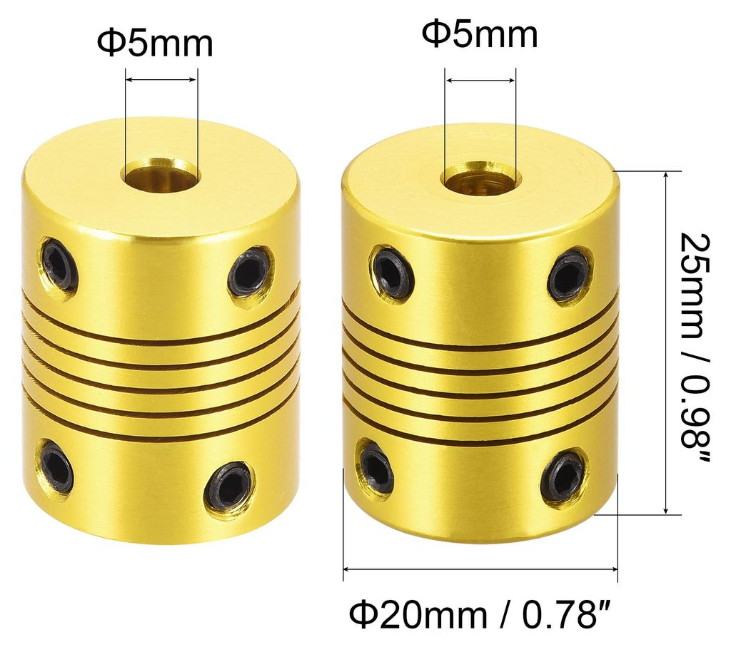 5Stk. 5mm bis 5mm Aluminiumlegierung Flexible Wellenkupplung L25xD20 Goldton