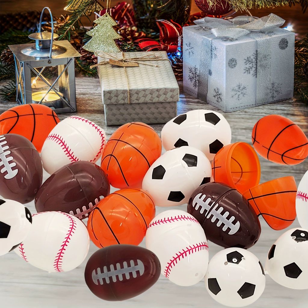 12 Ostereierbälle, bemalte Ostereier mit Fußballmuster, Kinderspielzeugbälle, können mit Süßigkeiten gefüllt werden