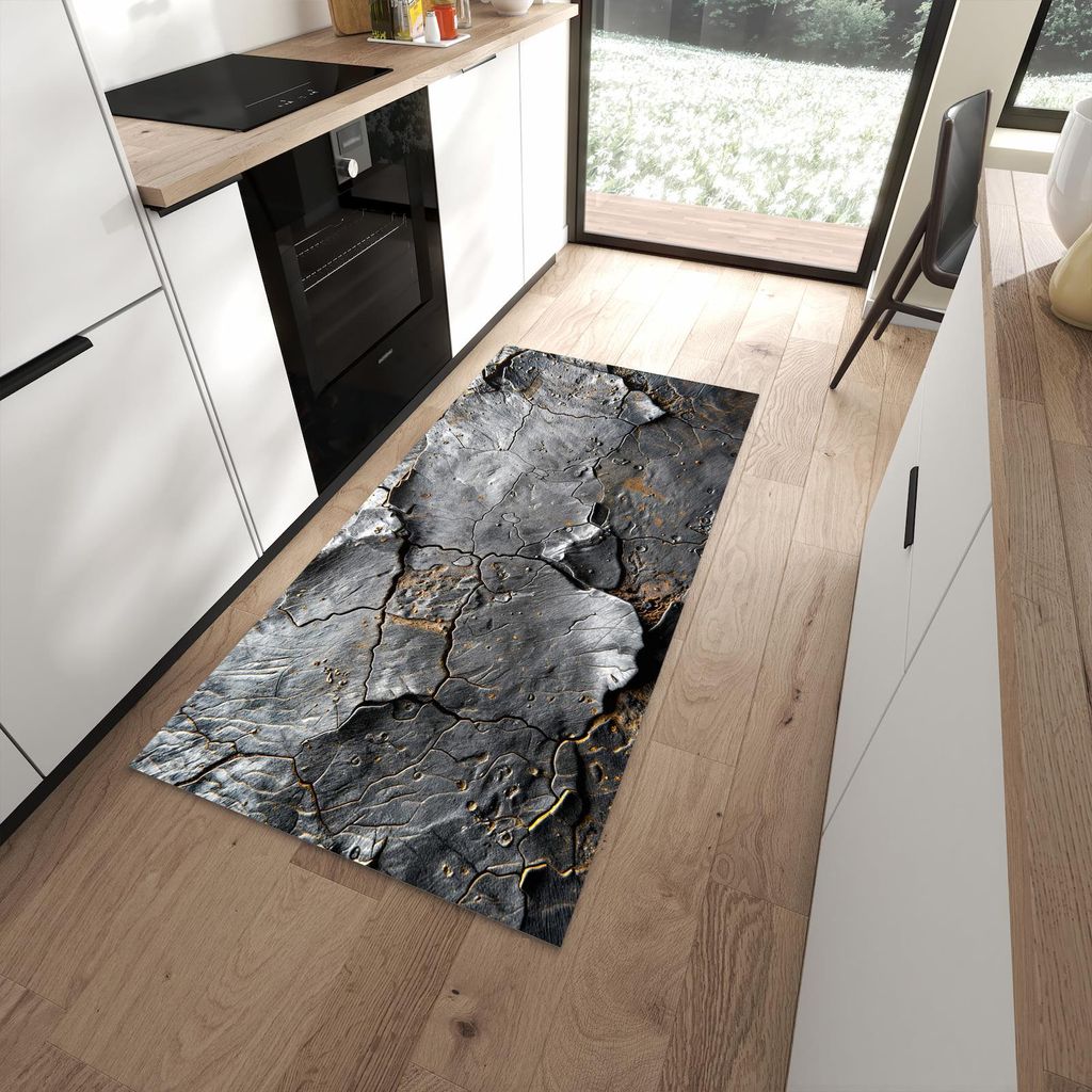 Küchenteppich 90x180cm rutschfest & abwischbar PVC Läufer - Verwittertes Gestein