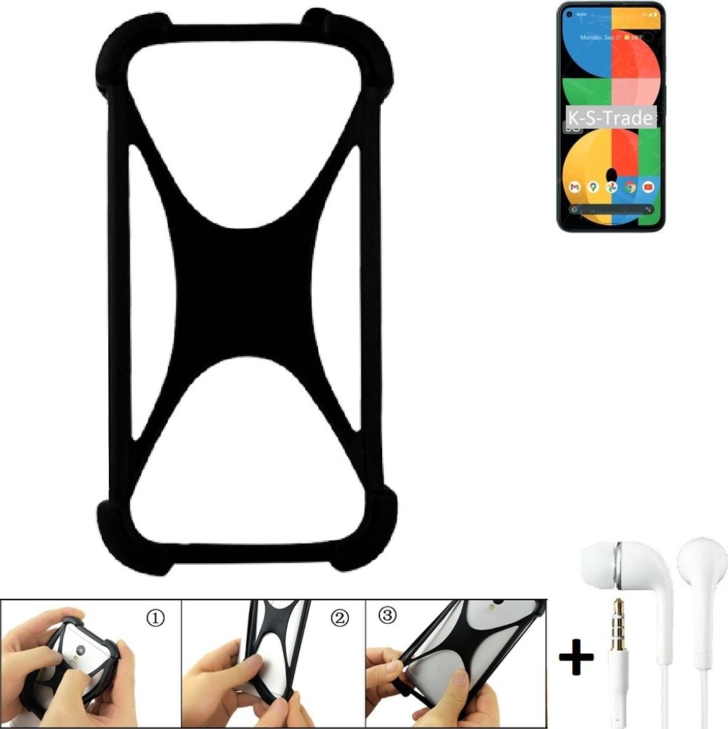 K-S-Trade Handy-Hülle + headphones kompatibel mit Google Pixel 5a Schutz-Hülle Bumper Silikon Cover Case Silikoncase Silikonbumper TPU Softcase