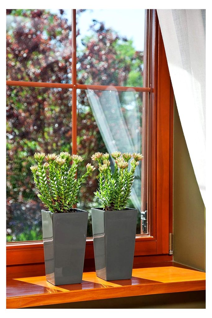 Blumentopf, Pflanzkübel, Übertopf, Blumenkübel aus Kunststoff, Gross, Quadrat, Hoch, Glanz, Garten, Balkon, Terrasse, Haus (Anthrazit Hoch, 25x2...