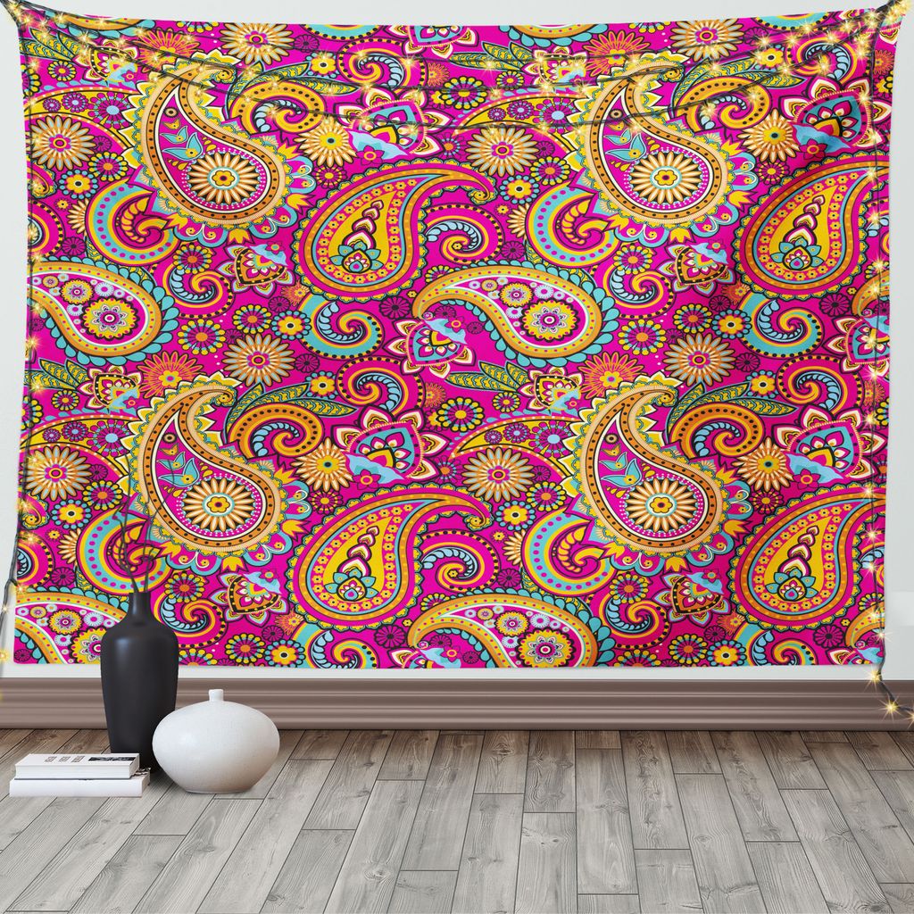 ABAKUHAUS Bunt Wandteppich, Asiatisch Paisley Ost, Wohnzimmer Schlafzimmer Heim Seidiges Satin Wandteppich, 200 x 150 cm, Mehrfarbig
