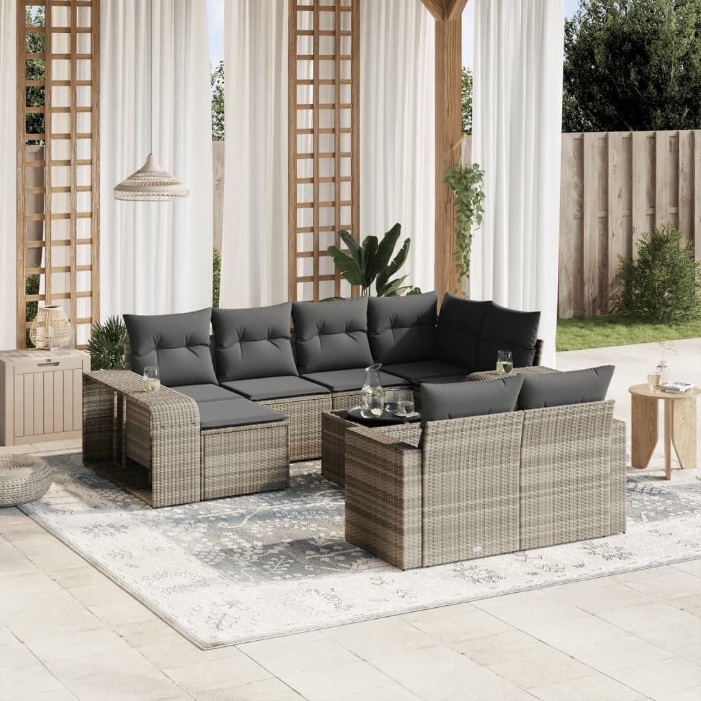 Maison Exclusive - 11-tlg. Garten-Sofagarnitur mit Kissen Hellgrau Poly Rattan