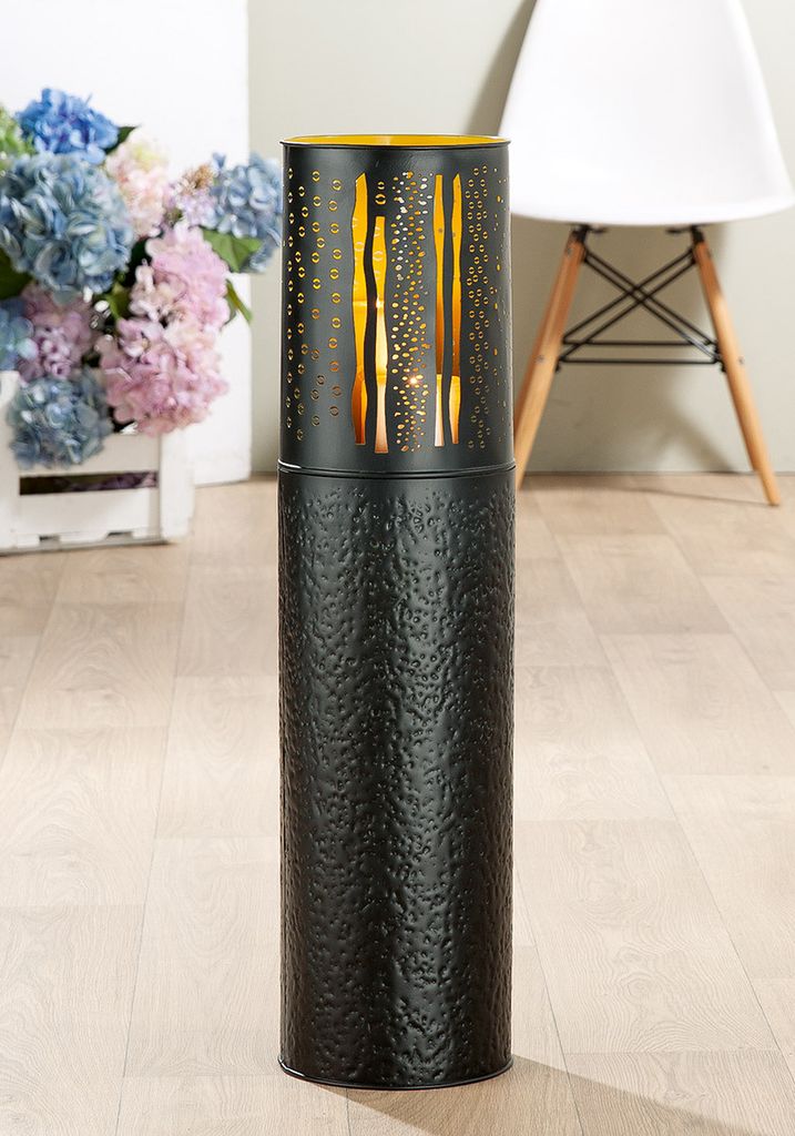 Gilde Windlicht, zylindrisch, "Green Line", Metall, grün, schwarz, VE 2, H. 70 cm, D. 18 cm 58910 4063387589106