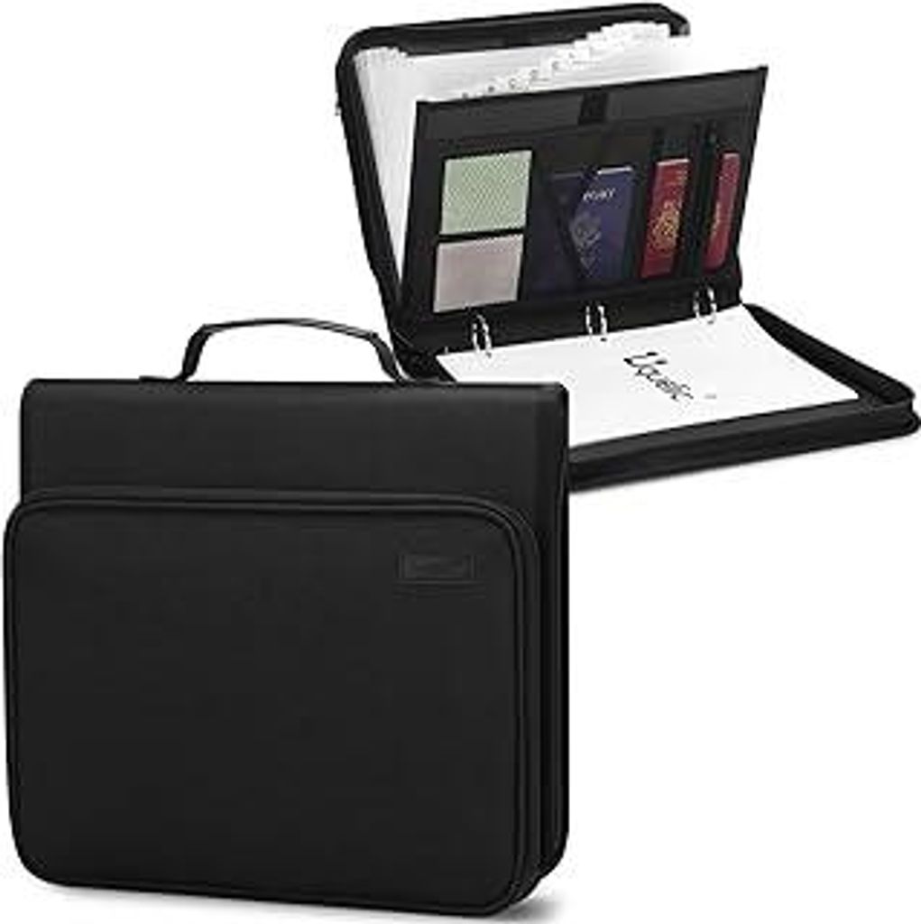 Uquelic Dokumentenmappe A4 mit Griff, Document Organizer mit 13 Fächern und Ringordner, Konferenzmappe, Erweiterbare Aktenordner für Büro Hause ...