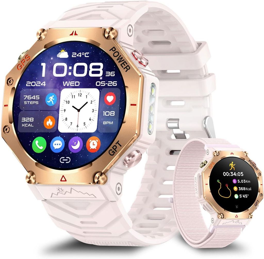 Rmana 2025 Militär GPS Smartwatch Herren, 1.39'' Sportuhr mit AI GPT, 3ATM wasserdicht, Telefonfunktion, Fitness Tracker mit 107 Sportmodi für An...