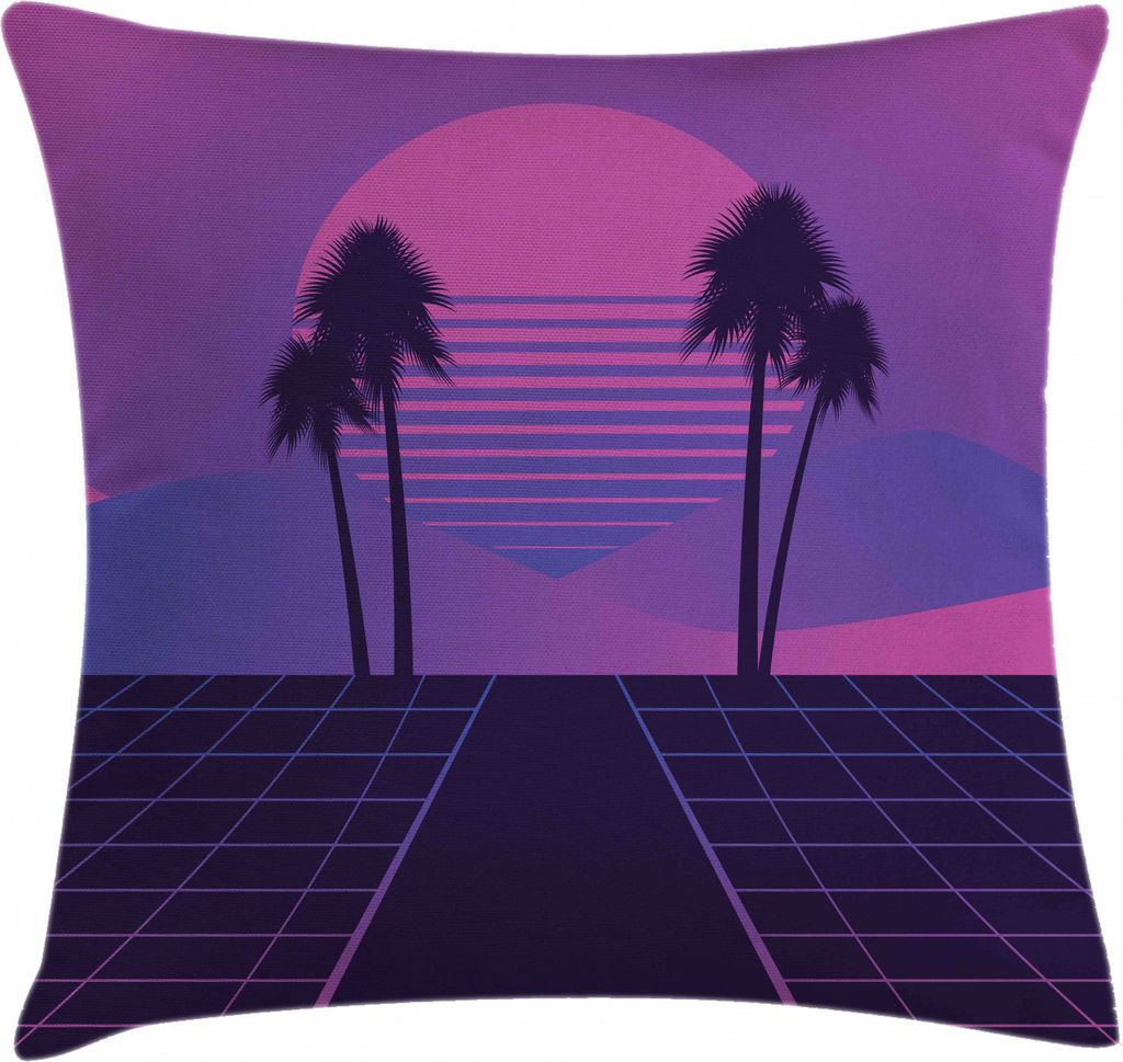ABAKUHAUS Synthwave Kissenbezug, Zusammenfassung 80er Retro Palms, Kissenhülle mit Reißverschluss Waschbar Farbfest Beidseitiger Druck, 45 x 45 c...