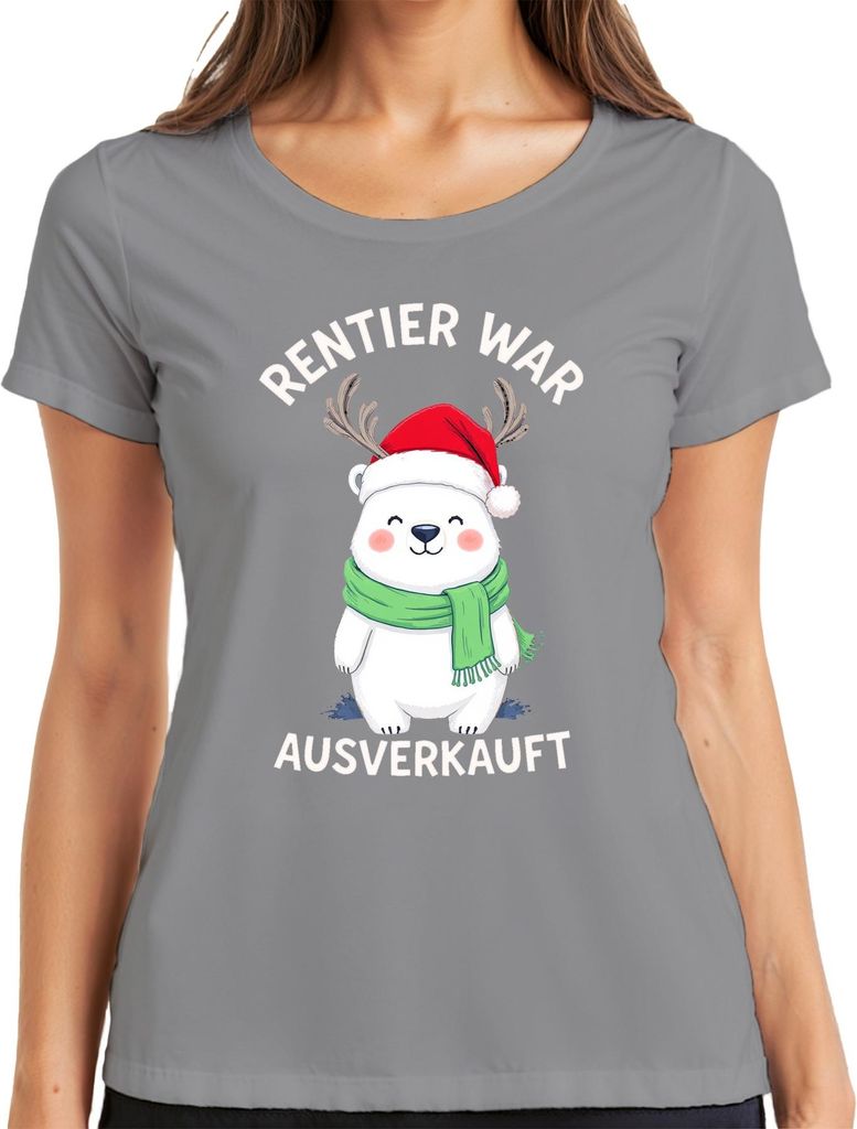 Rentier war t Eisbär Geweih Weihnachten Geschenk Damen T-Shirt, Grau, 3XL