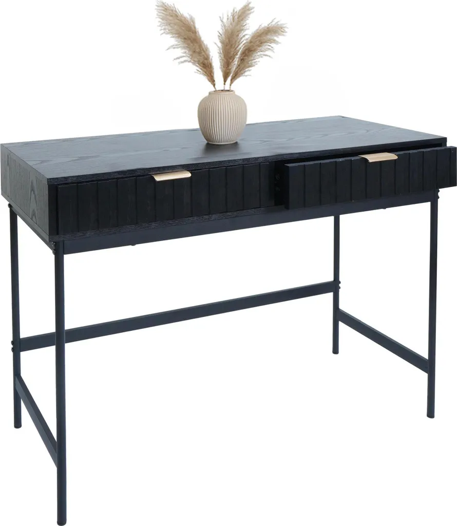Table de téléphone bois noir 85x100x40cm, console d'entrée fonctionnelle