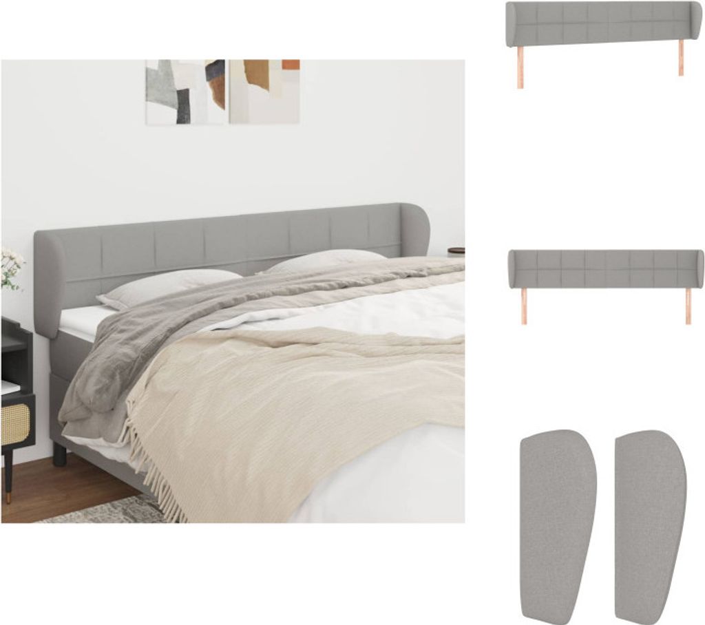 vidaXL Kopfteil mit Ohren Hellgrau 203x23x78/88 cm Stoff - Kopf- & Fußenden