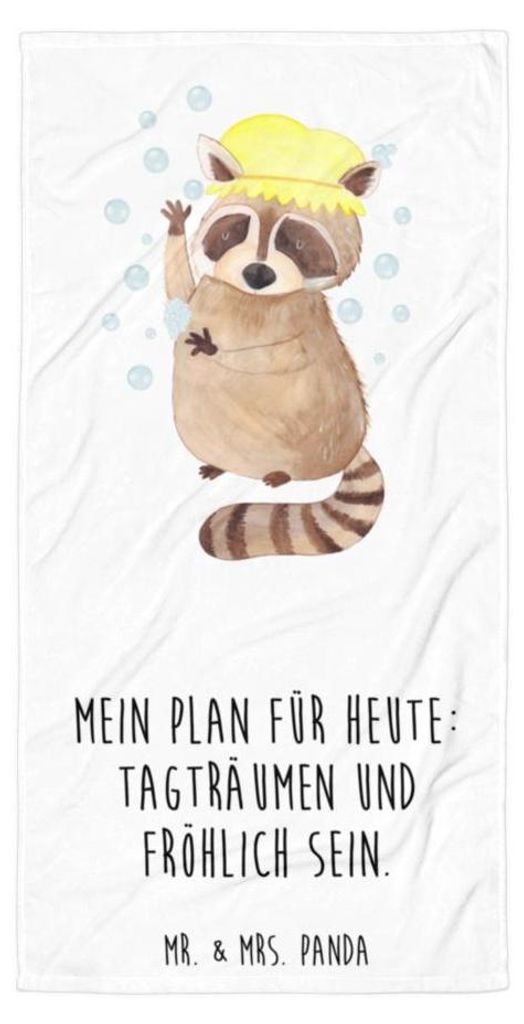 Mr. & Mrs. Panda Handtuch Waschbär - Weiß - Geschenk, Badelaken, Badehandtuch, Plan, Tagträumen, Lustige Sprüche, Waschen, Großes, Fröhlich, ...