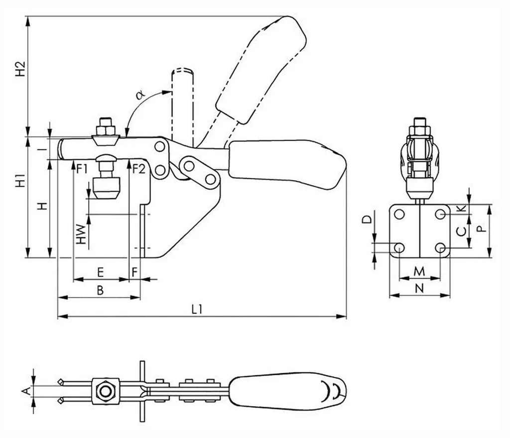 Sauterelle horizontale AMF 6833 taille 1 pour gabarit et usinage
