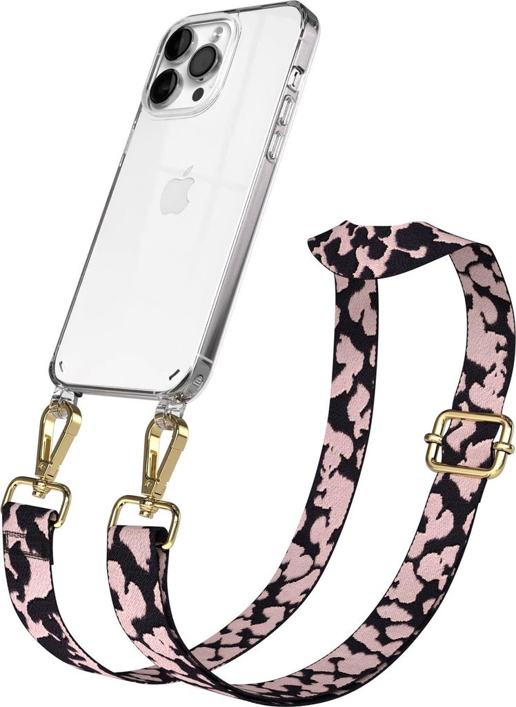EAZY CASE Handykette - Verstellbarer Trageriemen kompatibel mit Apple iPhone 14 Pro Max, Handykordel mit transparenter Silikon-Hülle, Karabiner Go...