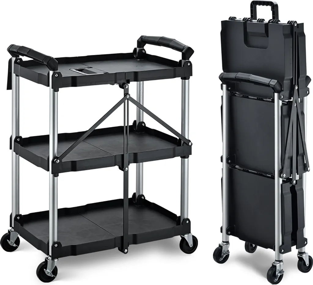 Chariot de service pliable BPT à roulettes, desserte cuisine 3 niveaux