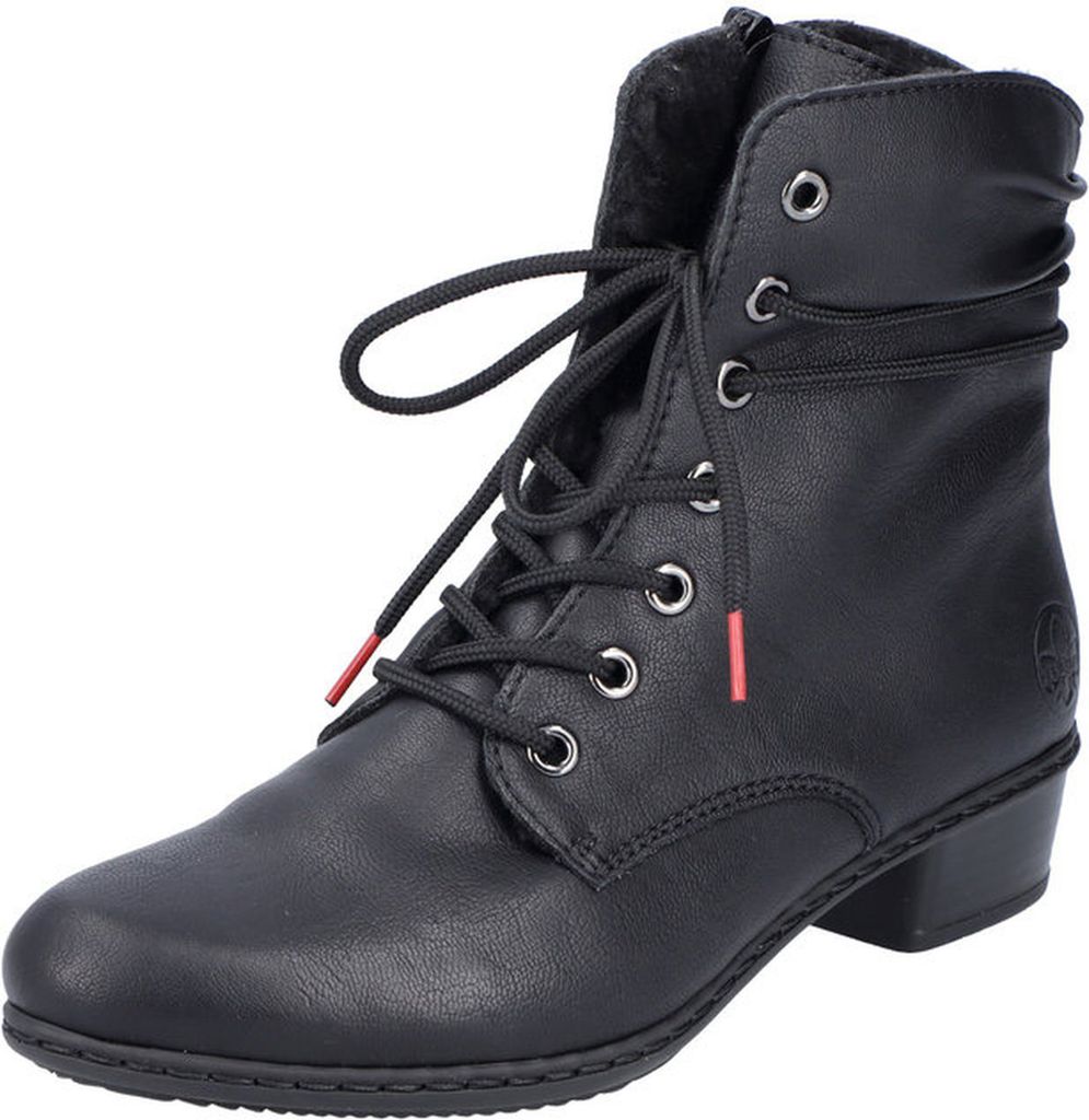 Rieker Damen Schnürboot Reißverschluss elegante Stiefelette Blockabsatz Y0701, Größe:40 EU, Farbe:Schwarz
