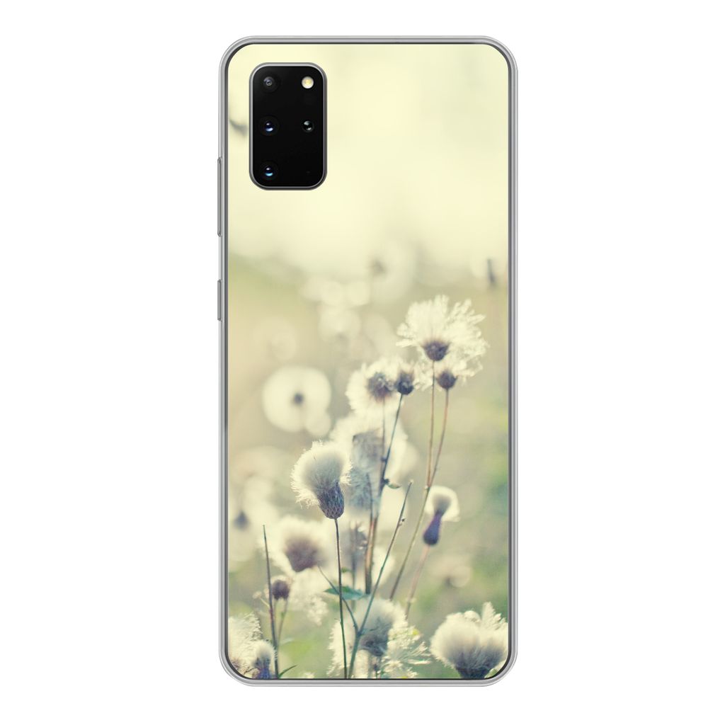 MuchoWow Handyhülle Schutzhülle Hülle für Samsung Galaxy S20 Plus Blumen - Feld - Weiß Silikon Softcase Handy Hülle - Hartschale