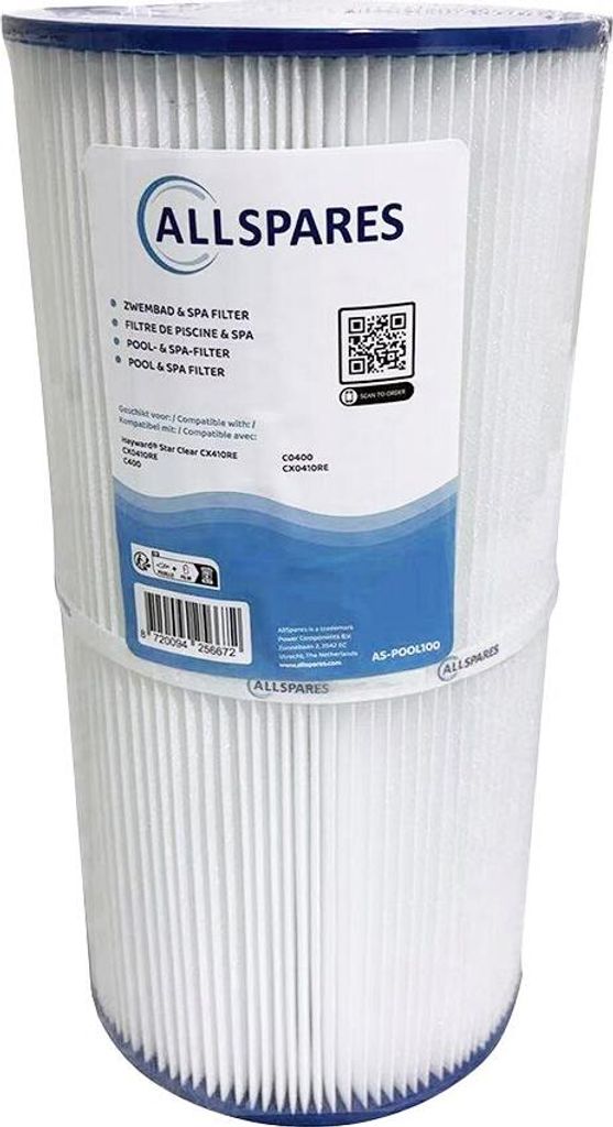 AllSpares Wasserfilter für Whirlpool/Pool Filterkartusche geeignet für Hayward Star Clear CX410RE / CX0410RE / C400 / C0400 | Ø178x360mm