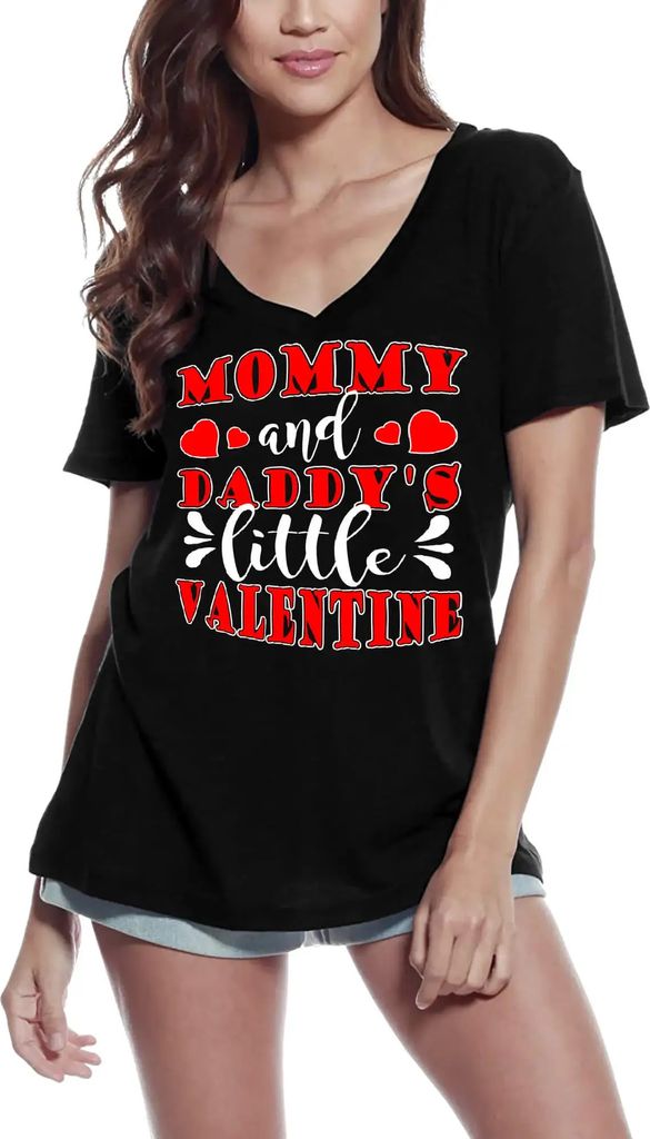 Damen Grafik T-Shirt V-Ausschnitt Mommy und Daddy little valentine - Liebe Tochter – Mommy And Daddy Little Valentine - Love Daughter