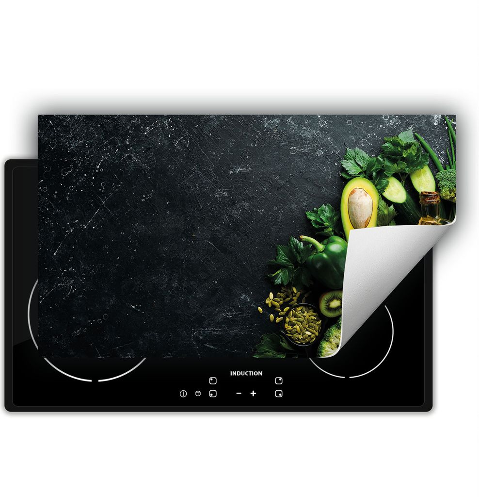 DarHaus Herdabdeckplatte 90x52 cm Anti Rutsch Matte Aufrollbar, grün - Gemüse