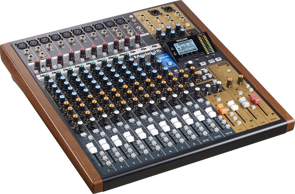 Tascam MODEL 16 Audiomischer 16 Kanäle 20 - 30000 Hz Schwarz, Gold, Holz