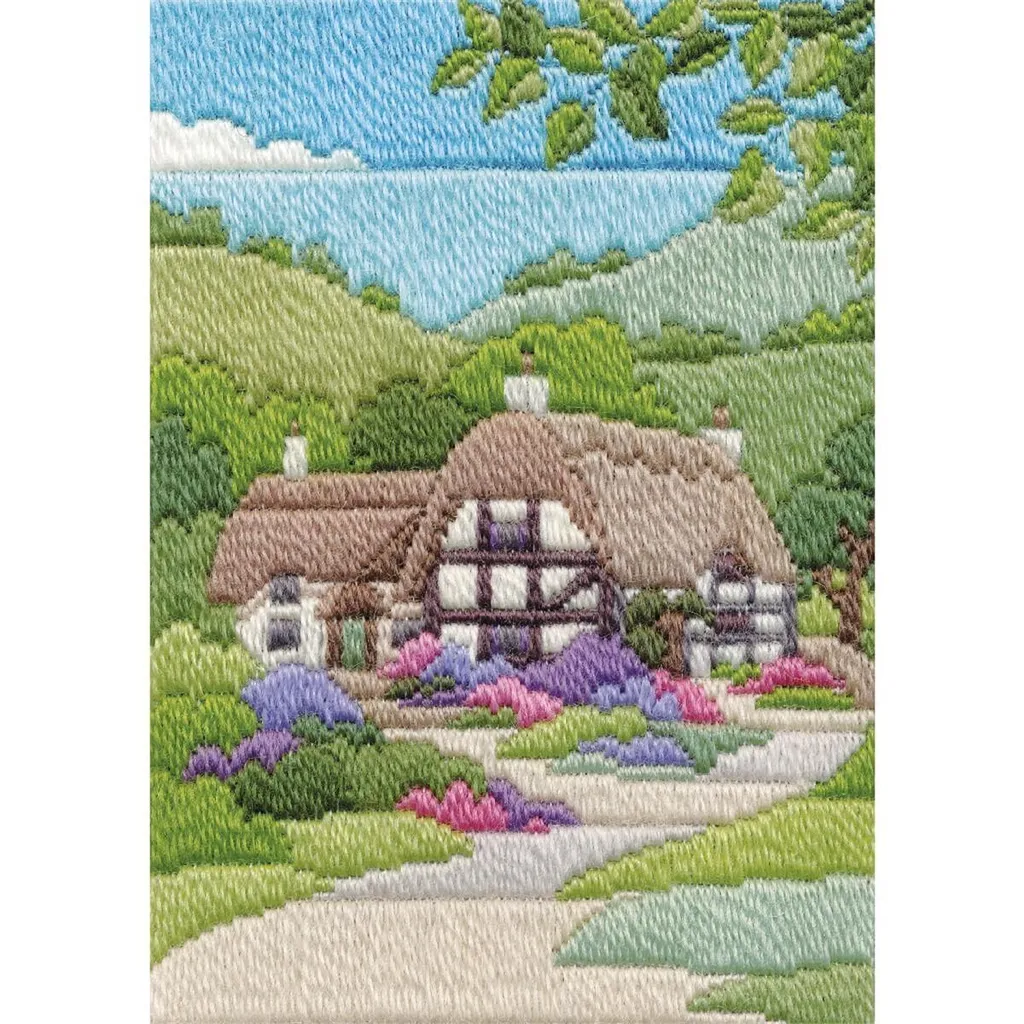 Tableau à Broder au Point Long avec Motif Maison d'Été 24x17 cm Complet